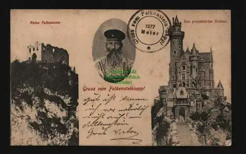 134379 Ansichtskarte Falkenstein Seppl Bayern 1911 Ruine Neu projektiertes Schloss