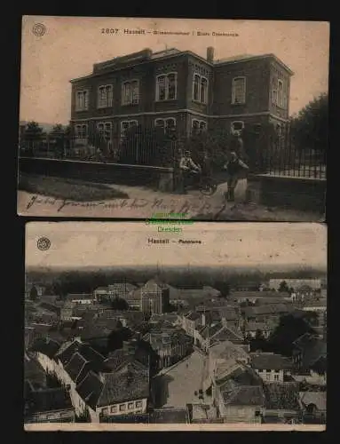 134169 2 AK Hasselt Belgien Gemeenteschool Ecole Comunale 1917 Panorama Feldpost