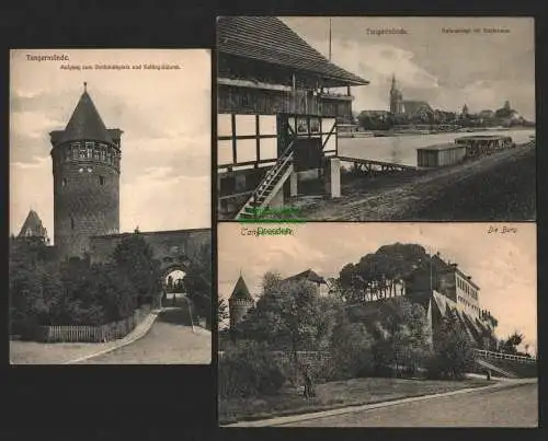 134645 3 Ansichtskarte Tangermünde Hafenanlage Bootshaus Die Burg 1908 Denkmalsplatz