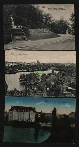 134464 3 Ansichtskarte Kiel Herzog Friedrich Denkmal 1914 Hohenzollernpark Sparkasse 1917