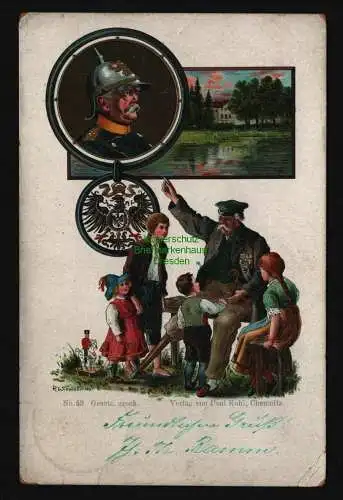 134202 AK Künstlerkarte ET Wittmüller 1899 Opa mit Kindern Kaiser Eisernes Kreuz