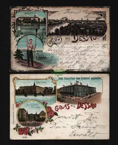134112 2 Ansichtskarte Dessau Litho Hotel Kaiserhof Schloss 1899 1897