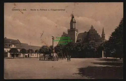 134097 AK Coswig i. Anh. Elbterasse 1918 Markt mit Rathaus u. Kriegerdenkmal