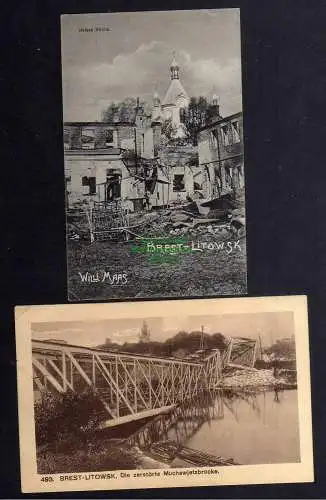 130973 2 AK Brest-Litowsk Weisse Kirche zerstörte Muchawjetzbrücke 1915 Feldpost