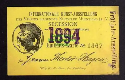 127729 Eintrittskarte München 1894 Internationale Kunst Ausstellung