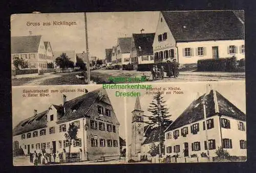 127740 Ansichtskarte Kicklingen Dillingen an d Donau Gastwirtschaft zum goldenen Rad Kirche
