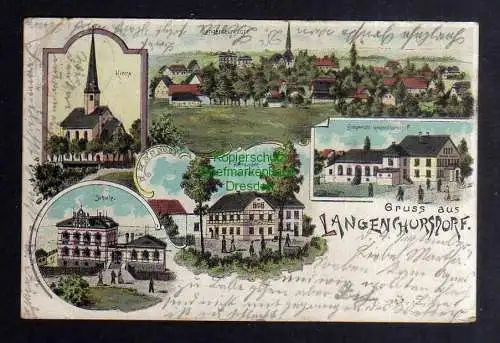 127711 AK Langenchursdorf Callenberg Litho 1898 Kirche Schule Restaurant z. Post