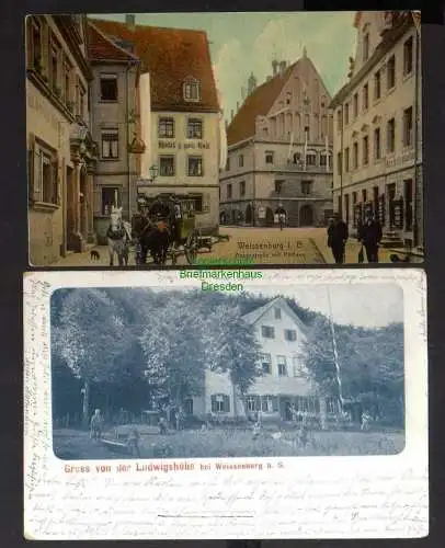 127656 2 AK Weißenburg in Bayern Rosenstraße Hotel z gold. Rose Ludwigshöhe 1899