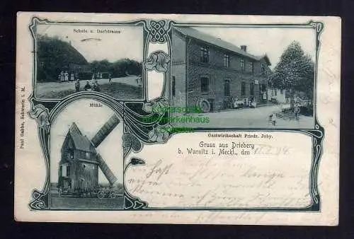 125294 Ansichtskarte Drieberg bei Warnitz 1905 Windmühle Mole Gastwirtschaft Juby Schule