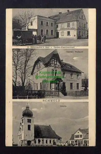 125770 AK Smolec Schmolz 1912 Kirche Postamt Gasthaus Schirmacher Bahnpost