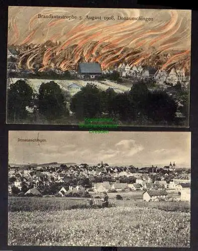 124511 2 AK Donaueschingen 1908 Brandkatastrophe Panorama 1915 Feldpost