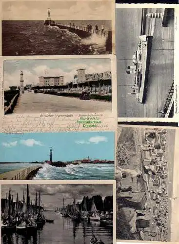 124643 6 AK Warnemünde Bismarck Promenade 1901 Mole 1929 Fischereihafen