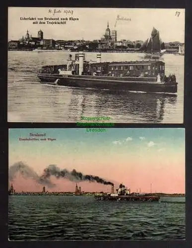 124188 2 AK Stralsund Trajektschiff Eisenbahnfähre 1909 1922