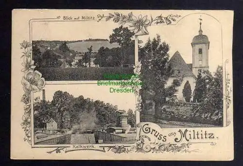 123826 AK Miltitz Klipphausen 1907 Kirche Kalkwerk