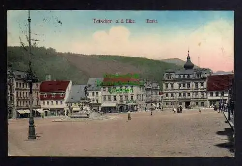 123404 Ansichtskarte Tetschen an der Elbe Decin Markt Hotel Stadt Prag 1914