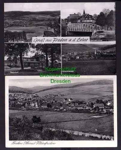 119699 2 AK Freden Leine Kleinfreden 1955 Bahnhof Leinebrücke Blick vom Selter