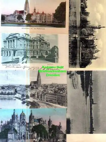 119467 6 Ansichtskarte Schwerin Am Pfaffenteich Hoftheater 1901 Blick vom Arsenal 1915 Schl