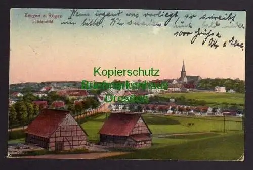 119767 Ansichtskarte Bergen auf Rügen Totale um 1920 Reklame Museum Sassnitz