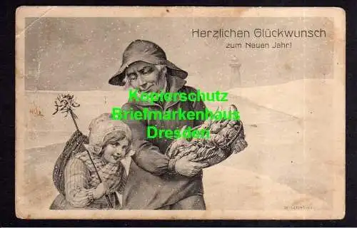 118914 Ansichtskarte Herzlichen Glückwinsch zum Neuen Jahr Fischer Kind Hummer Magdeburg
