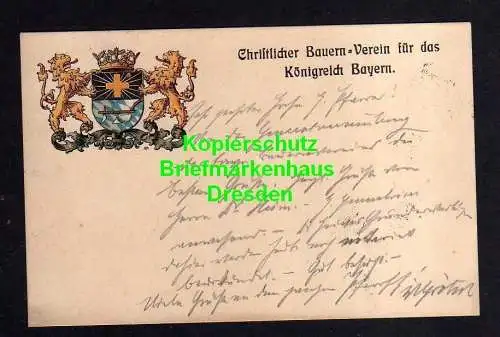118633 AK Regensburg 1906 Wappen Christlicher Bauern Verein für das Königreich B
