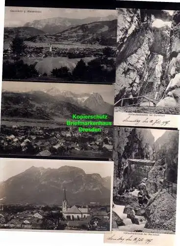 118586 5 AK Garmisch g. Karwendel Partenkirchen g. Zugspitze 1907 Höllenthalklam