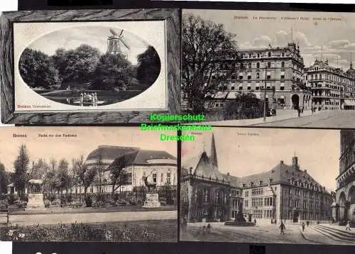 118862 9 AK Bremen Windmühle Mole 1910 Neues Rathaus Heerdentor Hillmanns Hotel