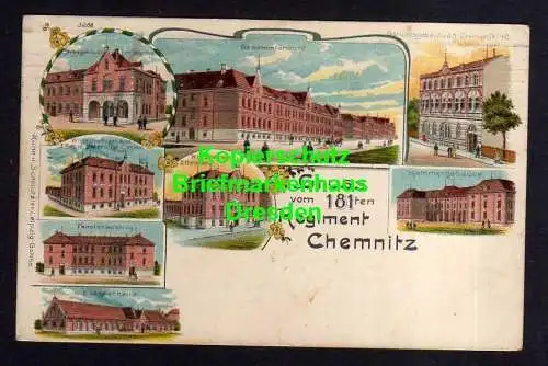 118953 Ansichtskarte Chemnitz Litho 1911 181tes Regiment Kaserne Stabsgebäude Wirtschaftsge