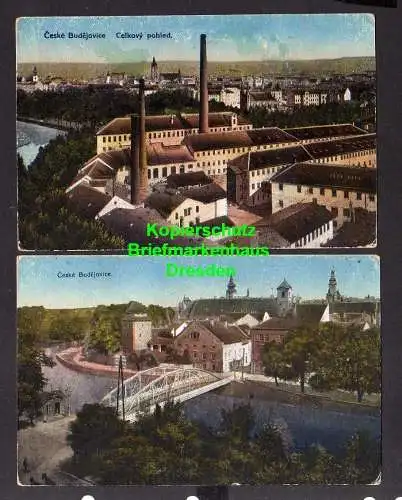 118882 2 Ansichtskarte Budweis Ceske Budejovice um 1915 Moldau Maltsch Brücke Fabrik
