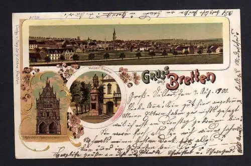 114034 Ansichtskarte Bretten Litho 1900 Melanchthon Gedächtnishaus Kaiser Denkmal Panorama