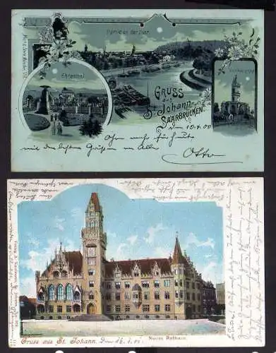 114024 2 Ansichtskarte St. Johann Saarbrücken 1900 Litho Ehrenthal Winterbergdenkmal Neues