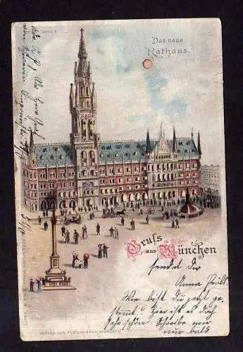 113849 Ansichtskarte München 1901 Das neue Rathaus Halt gegen Licht Fenster Vollmond ausges