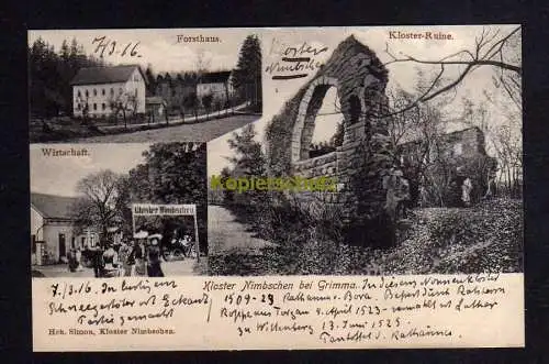113948 Ansichtskarte Kloster Nimbschen bei Grimma 1916 Gasthaus Wirtschaft Forsthaus Kloste