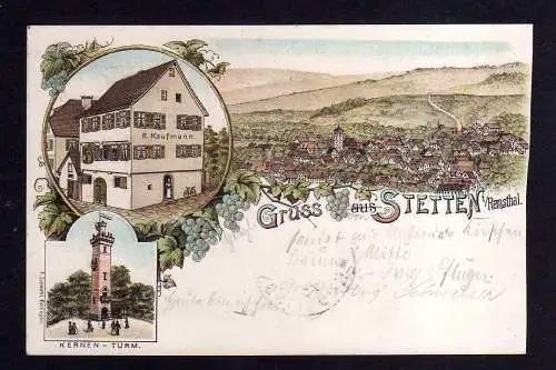 114043 Ansichtskarte Stetten i. Remsthal  Litho 1899 Aussichtsturm Kernen Haus R. Kaufmann