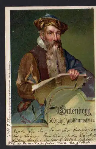 114022 AK Gutenberg 500 jähr. Jubileumsfeier 1900 Künstlerkarte Litho W. Bergmül