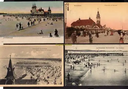 113897 4 Ansichtskarte Swinemünde Damenbad Strand Herrenbad Promenade Kurhaus 1909