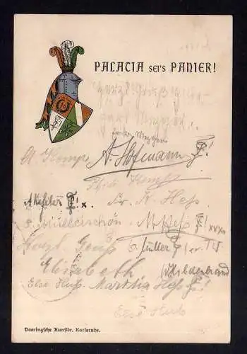 113366 Ansichtskarte Karlsruhe 1911 Studentika Palacia sei´s Panier Wappen Doeringsche Kuns