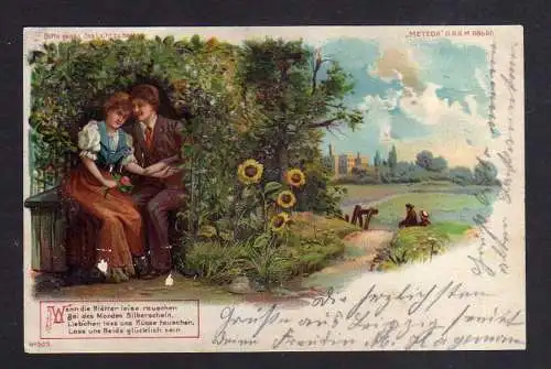 113856 Ansichtskarte Paar auf Bank Liebe 1900 Halt gegen Licht Meteor beleuchteter Hintergr