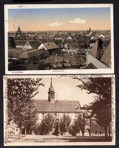 113239 2 Ansichtskarte Wanzleben Gesamtansicht 1919 Rathaus 1927