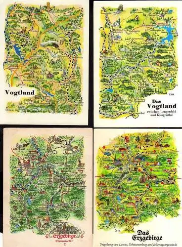 113664 4 Landkarten AK Vogtland zwischen Lengenfeld u. Klingenthal Erzgebirge We