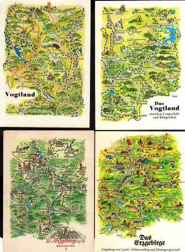 113664 4 Landkarten Ansichtskarte Vogtland zwischen Lengenfeld u. Klingenthal Erzgebirge We