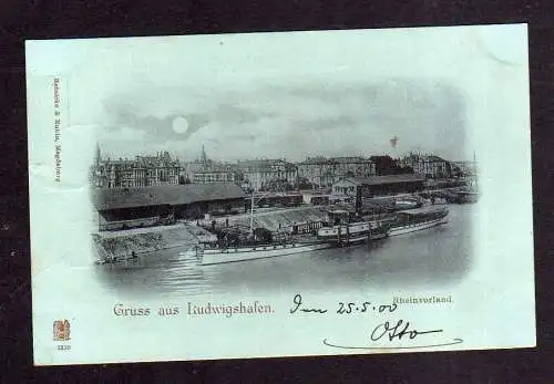 114012 AK Ludwigshafen am Rhein 1900 Panorama Rhein Dampfer
