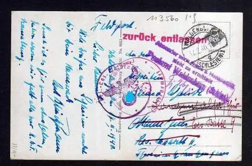 113560 AK Waldenburg Schlesien 1940 Feldpost Lazarett zurück entlassen