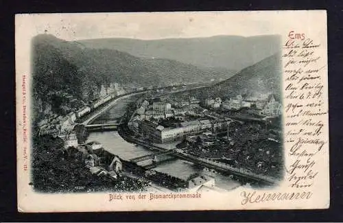 105692 Ansichtskarte Bad Ems Relief Postkarte 1907 Blick von der Bismarckpromenade