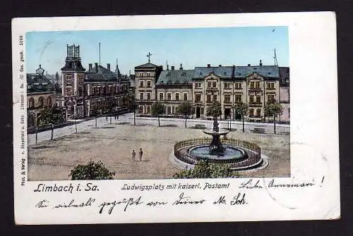 105004 Ansichtskarte Limbach i. Sa. Ludwigsplatz Postamt 1902