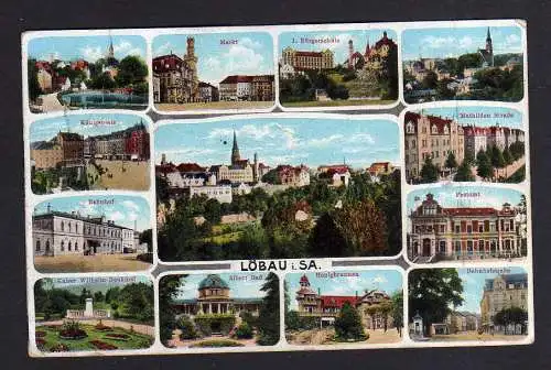 105875 Ansichtskarte Löbau Sa. um 1920 Bahnhof Königsplatz Markt Bürgerschule Mathilden Str