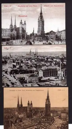 104910 3 Ansichtskarte Halle Saale Markt 1912 Panorama Marktkirche Siegesdenkmal 1911