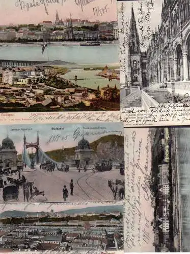 104429 6 Ansichtskarte Budapest 1903 Franz Josef Brücke Straßenbahn Güll Baba Grab Parlamen