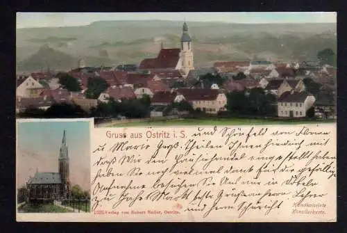 104981 Ansichtskarte Ostritz Sachsen 1903 Kirche handkolorierte Künstlerkarte