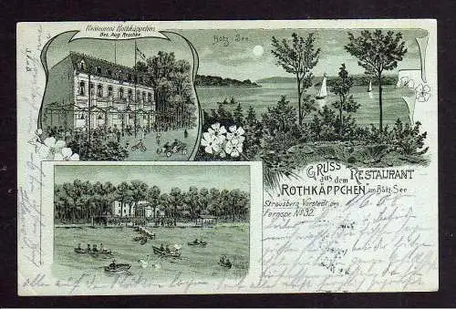 104963 Ansichtskarte Straußberg Vorstadt Restaurant Rothkäppchen Bätz See um 1900 Litho