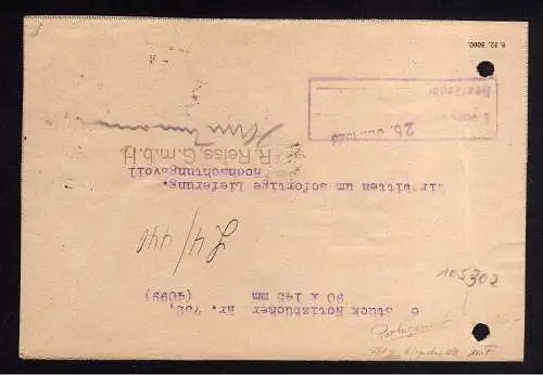 105302 DR 241 Y liegendes WZ auf Karte Liebenwerda 1923 MiF Perfin Firmenlochung